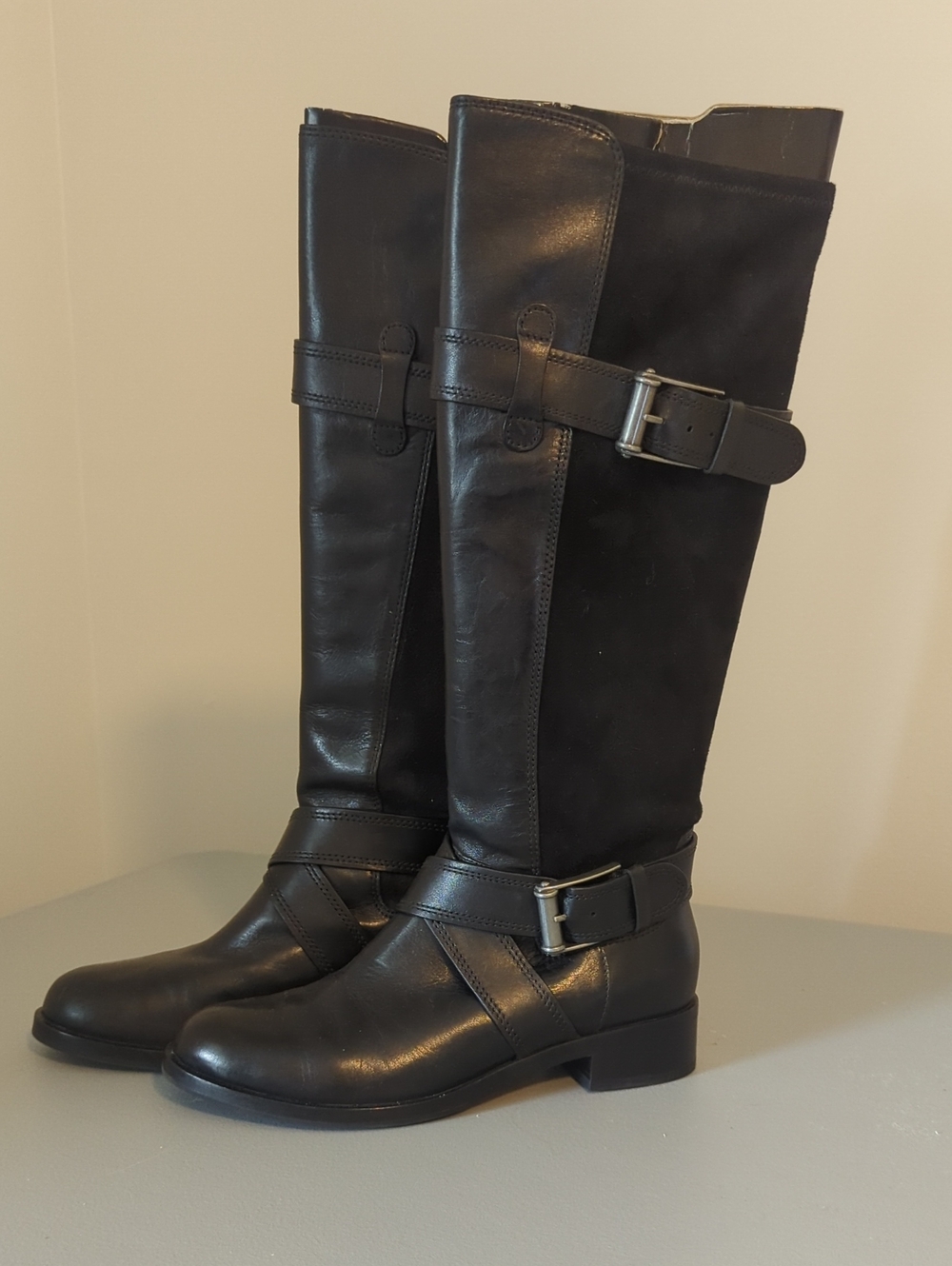 Cole Haan Black Whitley Knee-High Buckle Riding Boots